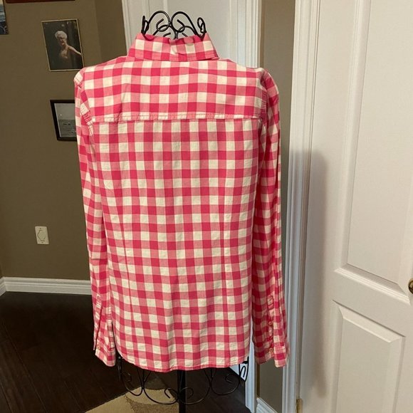 ๐ 3 for $45 Hollister Pink and White Button Front Plaid Shirt EUC Size L - Picture 6 of 9